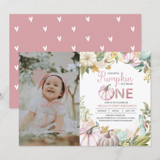 Fall Pumpkin Autumn First Birthday Invitation Girl