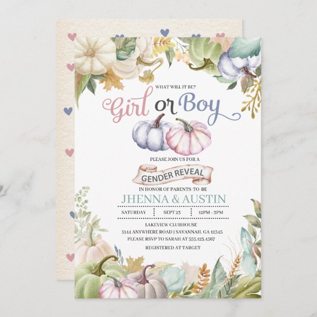 Fall Pumpkin Autumn Gender Reveal Invitation (Front/Back)