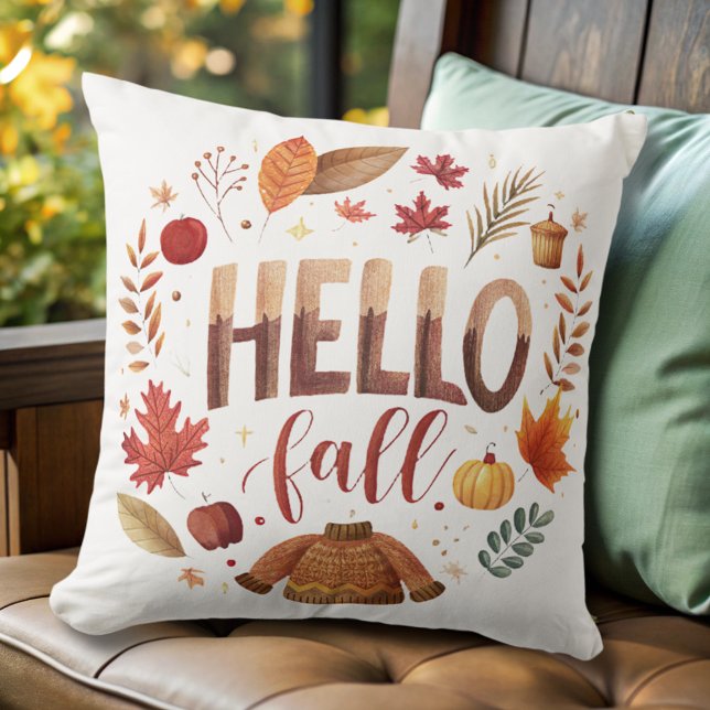 fall pumpkin autumn orange watercolor  throw pillow (Creator Uploaded)