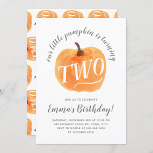 Fall Pumpkin Autumn Second Birthday White Invitation
