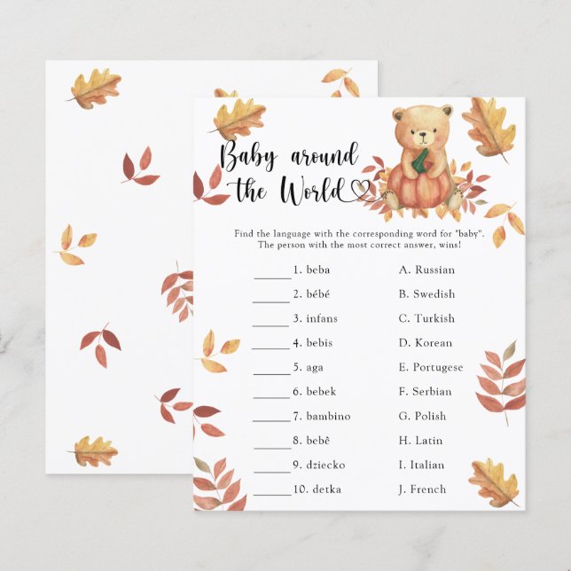 Fall pumpkin. Baby around the world game (Front/Back)