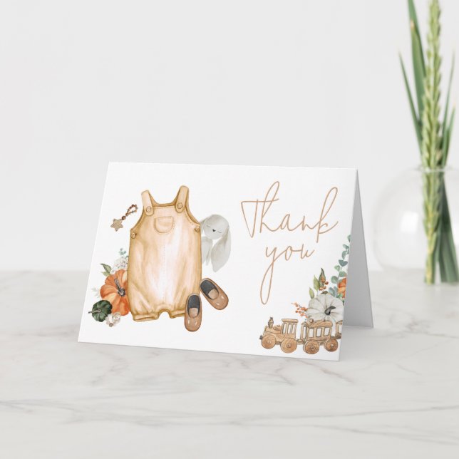Fall Pumpkin Baby Clothes Baby Shower Thank You Card (Front)