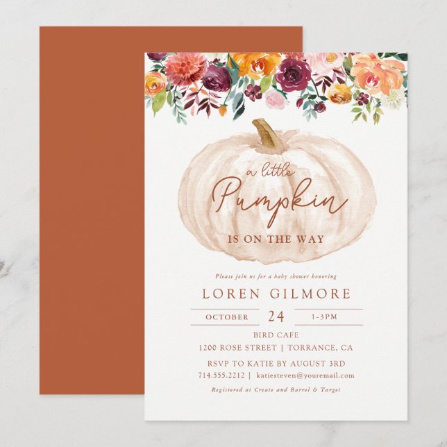 Fall Pumpkin Baby Girl Baby Shower Invitation (Front/Back)