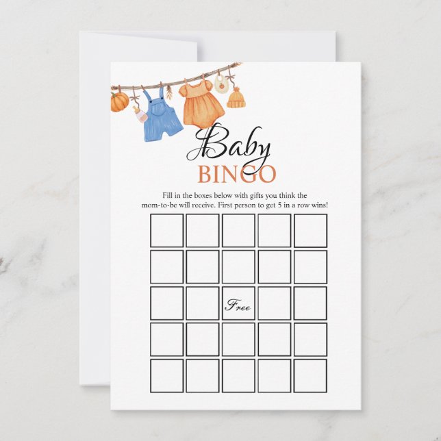 Fall Pumpkin Baby shower bingo  Game Card (Front)