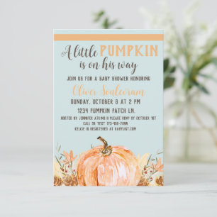 Fall Pumpkin Baby Shower Blue, Invitation
