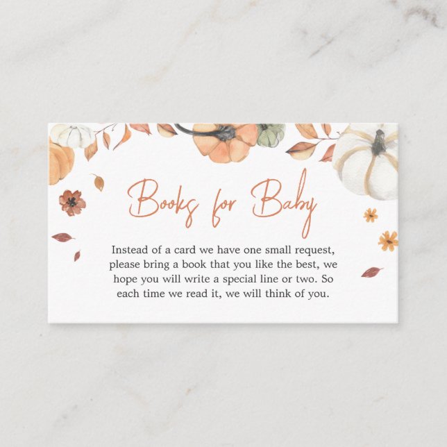 Fall Pumpkin Baby Shower Books for Baby Enclosure Card (Front)