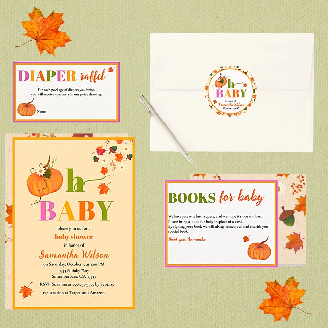 Fall Pumpkin Baby Shower Boy Invitation (Fall Pumpkin Baby Shower Collection. Easy to personalize.)