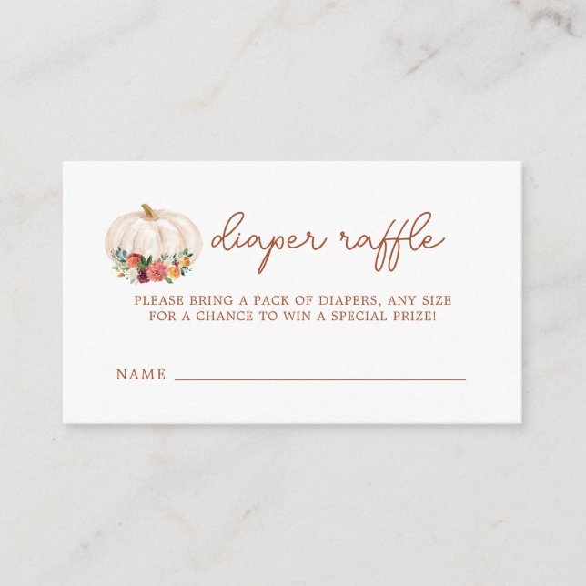 Fall Pumpkin Baby Shower Diaper Raffle Tickets Enclosure Card (Front)