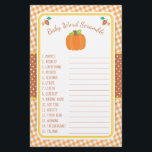 Fall Pumpkin Baby Shower Game - Word Scramble Flyer<br><div class="desc">This design features a pumpkin and leaves in fall colours on a gingham background. Coordinating products are available in our shop, zazzle.com/doodlelulu*. Contact us if you need this design applied to a specific product to create a matching item! Thank you so much for viewing a DoodleLulu by 2 june bugs...</div>