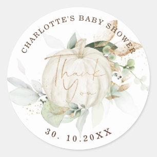 Fall Pumpkin Baby Shower Greenery Gold Favours Classic Round Sticker