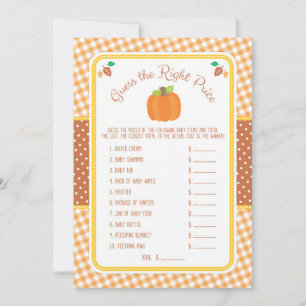 Fall Pumpkin Baby Shower Guess the Price Game Card