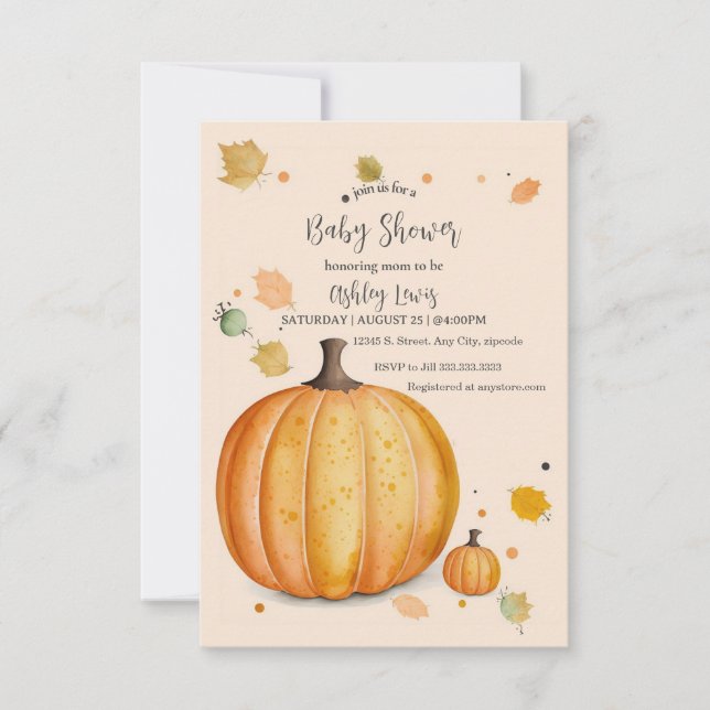Fall Pumpkin Baby shower invitation (Front)