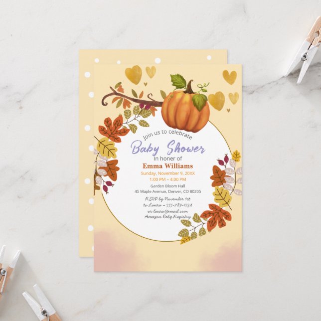 Fall Pumpkin Baby Shower  Invitation (Front/Back In Situ)