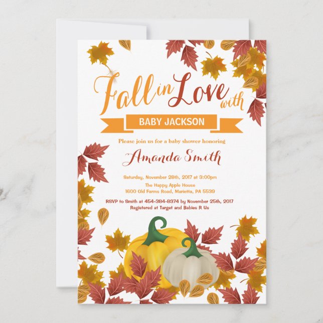 Fall Pumpkin Baby Shower invitation (Front)