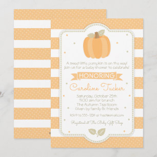 Fall Pumpkin Baby Shower Invitation Orange Stripes