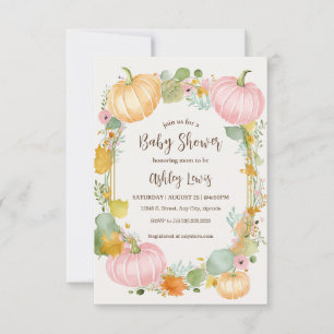 Fall Pumpkin Baby shower invitation pink and gold