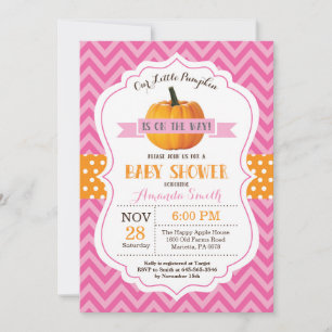 Fall Pumpkin Baby Shower Invitation Pink Chevron