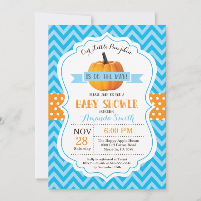 Fall Pumpkin Baby Shower Invitation Pink Chevron (Front)