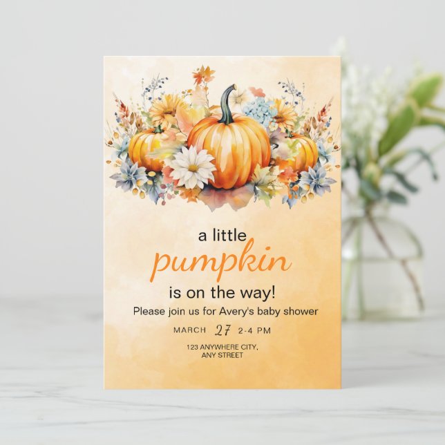 Fall Pumpkin Baby Shower Invite, Little Pumpkin Invitation (Standing Front)