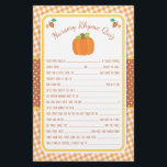Fall Pumpkin Baby Shower Nursery Rhyme Quiz Game Flyer<br><div class="desc">This design features a pumpkin and leaves in fall colours on a gingham background. Coordinating products are available in our shop, zazzle.com/doodlelulu*. Contact us if you need this design applied to a specific product to create a matching item! Thank you so much for viewing a DoodleLulu by 2 june bugs...</div>