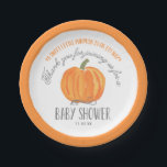 Fall Pumpkin | Baby Shower Paper Plate<br><div class="desc">This elegant and modern fall baby shower paper plate features a fall theme with a hand painted watercolor pumpkin. Text says "A sweet little pumpkin is on it's way,  Thank you for joining us for a Baby Shower." Personalize with the event date.</div>