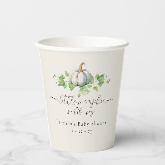 Fall Pumpkin Baby Shower Party Decor Paper Cups (Front)