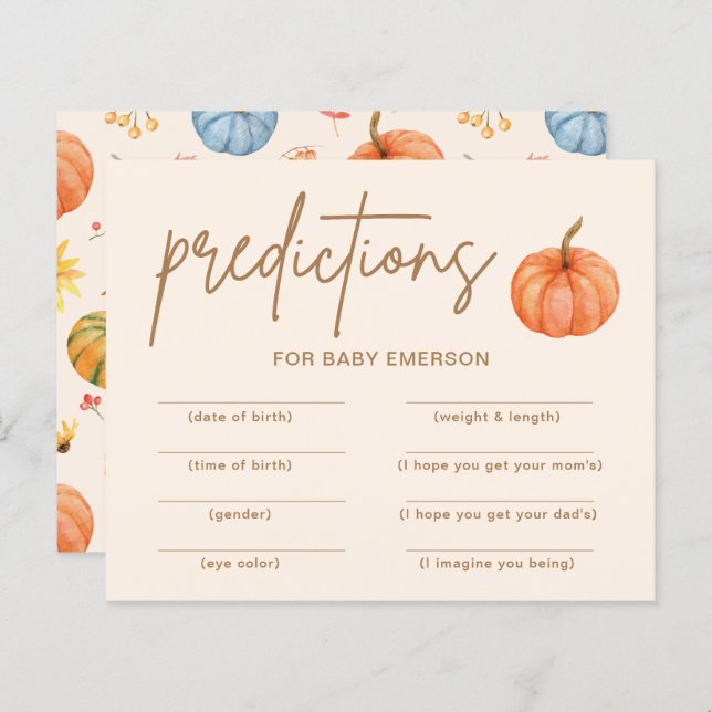 Fall Pumpkin Baby Shower predictions Game (Front/Back)