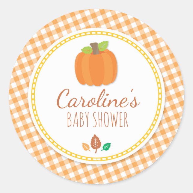 Fall Pumpkin Baby Shower Round Sticker (Front)