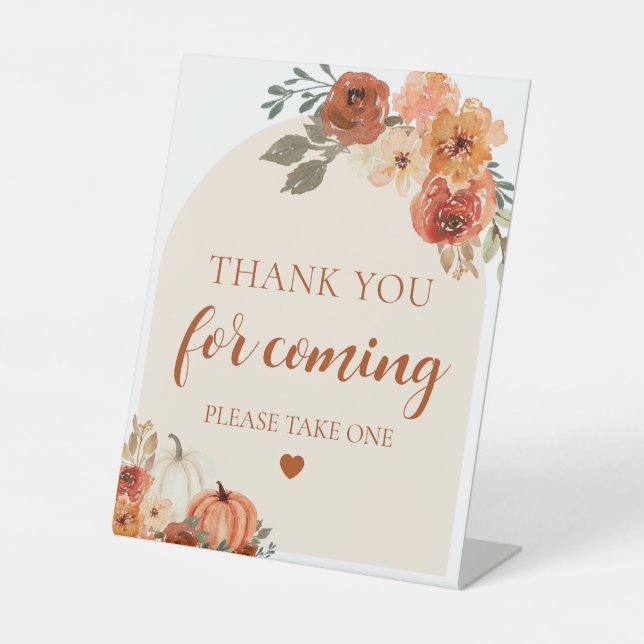 Fall Pumpkin Baby Shower Thank You For Coming Pedestal Sign (Front)