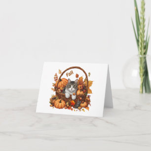 Fall Pumpkin Basket with Cute Cats  Card