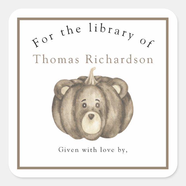 Fall pumpkin bear - for the library of square sticker (Front)
