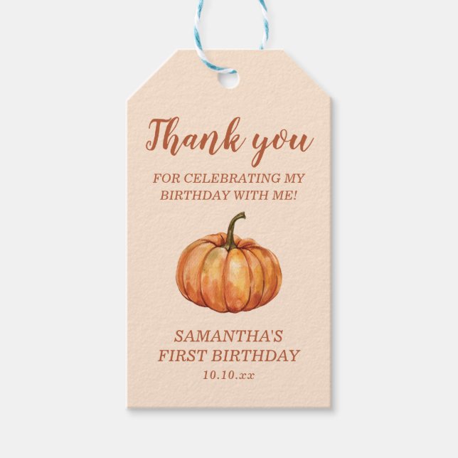 Fall Pumpkin Birthday Favour Gift Tags (Front)