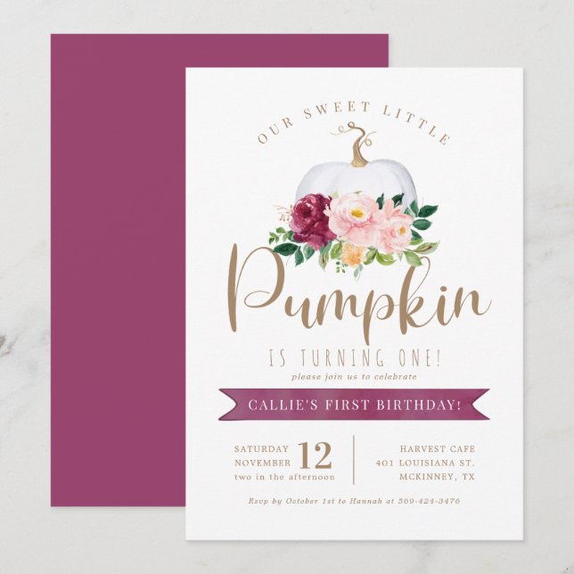 Fall Pumpkin Birthday Invitation Custom Age (Front/Back)