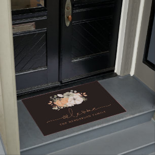 Fall Pumpkin Black Welcome Family Doormat
