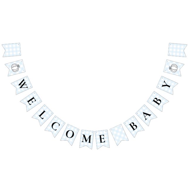 Fall Pumpkin Blue Gingham Baby Shower Bunting Flag (All)