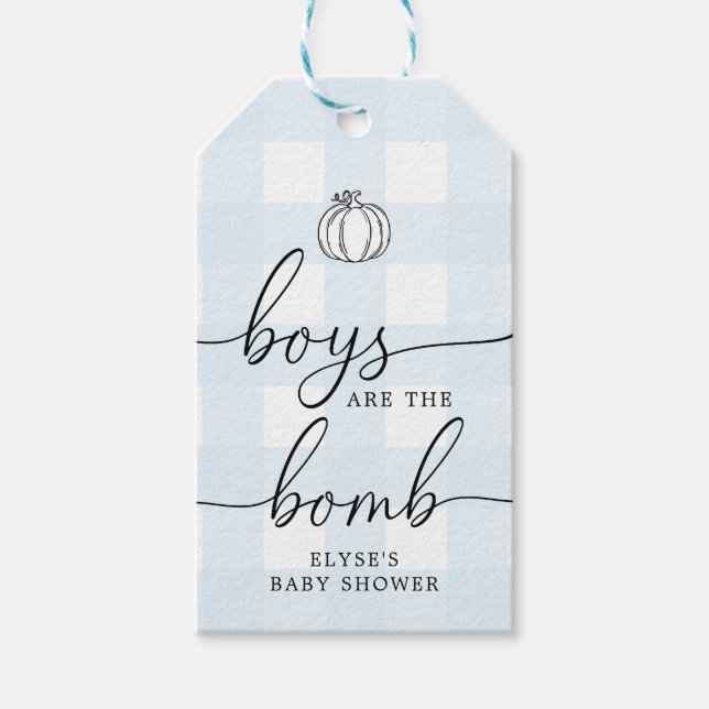 Fall Pumpkin Blue Gingham Bath Bomb Favour Tag (Front)