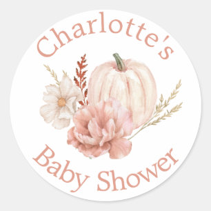 Fall Pumpkin Boho Floral Baby Shower Classic Round Sticker