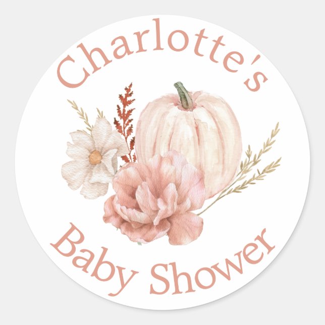 Fall Pumpkin Boho Floral Baby Shower Classic Round Sticker (Front)