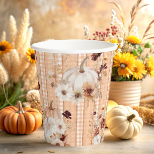 Fall Pumpkin Boho Floral Baby Shower Paper Cups