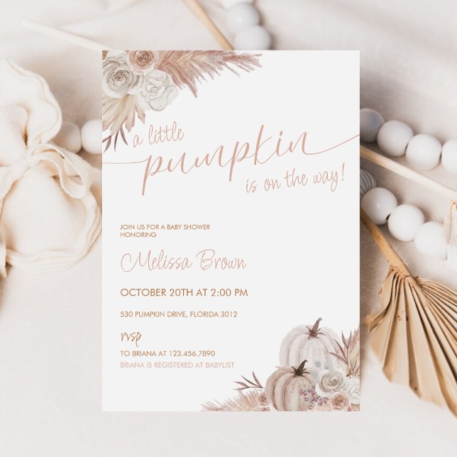 Fall Pumpkin Boho Pampas Baby Shower Invitation (Creator Uploaded)