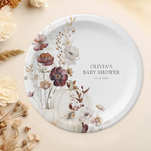 Fall Pumpkin Boho Wildflower Baby Shower Paper Plate