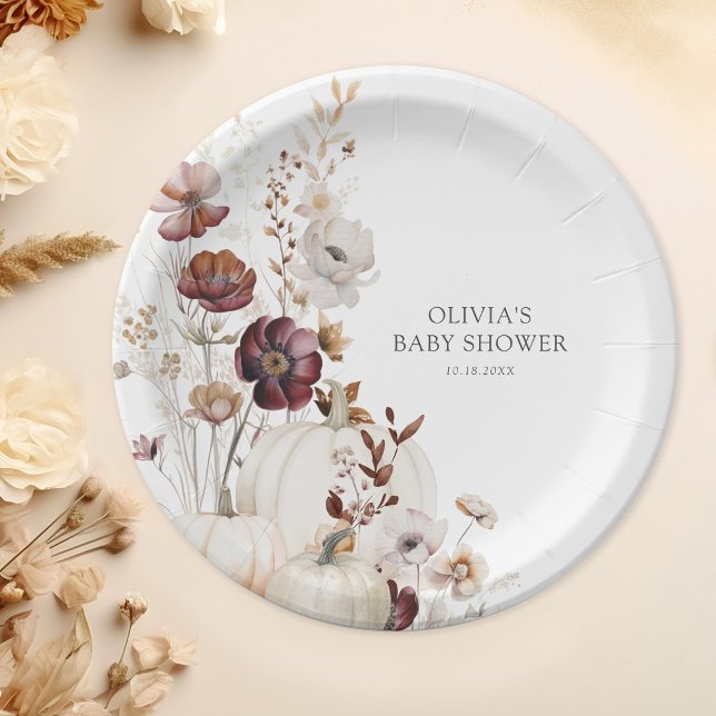 Fall Pumpkin Boho Wildflower Baby Shower Paper Plate (Creator Uploaded)