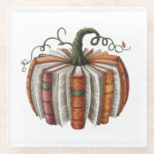 Fall Pumpkin Book Lover Booktok Halloween Glass Coaster