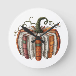 Fall Pumpkin Book Lover Booktok Halloween Round Clock