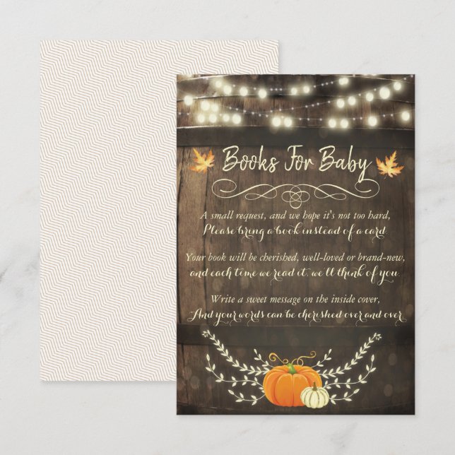 Fall Pumpkin Book Request Card, Books For Baby Invitation (Front/Back)