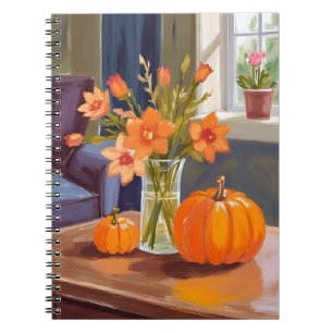 Fall Pumpkin Bouquet   Orange Flowers Autumn Notebook