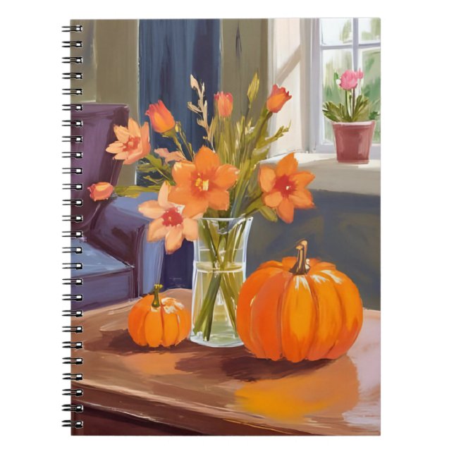 Fall Pumpkin Bouquet | Orange Flowers Autumn Notebook (Front)