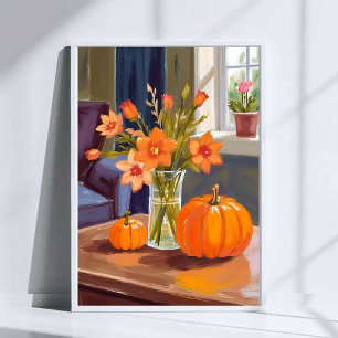Fall Pumpkin Bouquet Orange Flowers Autumn Poster