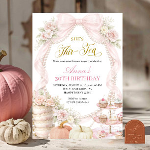 Fall Pumpkin Bow and Pearl Thir-Tea Birthday Invitation