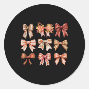 Fall Pumpkin Bow Coquette Autumn Leaves Thanksgivi Classic Round Sticker